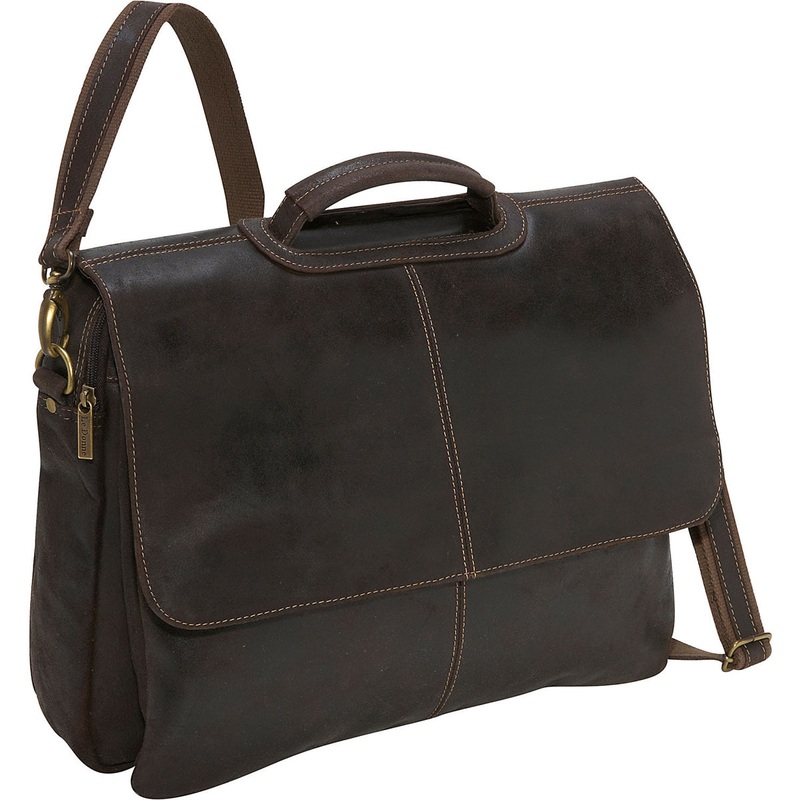 Ledonne Leather Distressed Flap Over Computer Brief