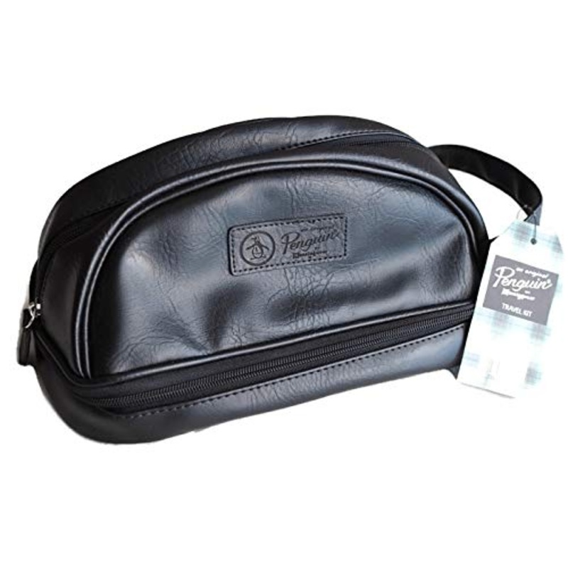 Penguin Men's Black Water Resistant Toiletry Travel Dopp Shave Kit Case Bag NWT