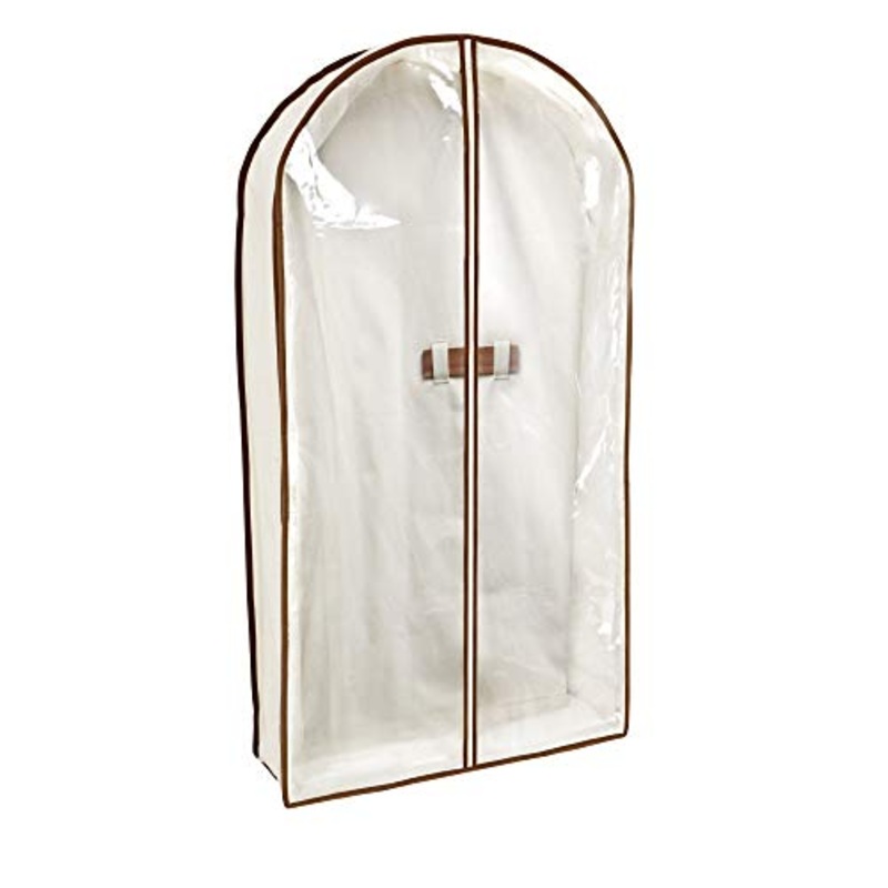 Smart Design Canvas Gusseted Suit Garment Bag w/ Cedar & Zipper - VentilAir Mesh Material - for Suits, Coats, Shirts, & Pants Storage Organization - (42 x 24 Inch) [Clear]