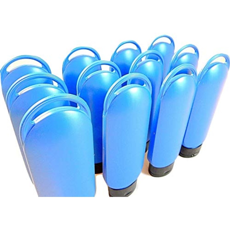 12 Pack Plastic 6 oz Refillable Bottle W/Cap & Loop Hole - For Lotion, Sun Screen, Shampoo - Tottle Bottle (Blue)