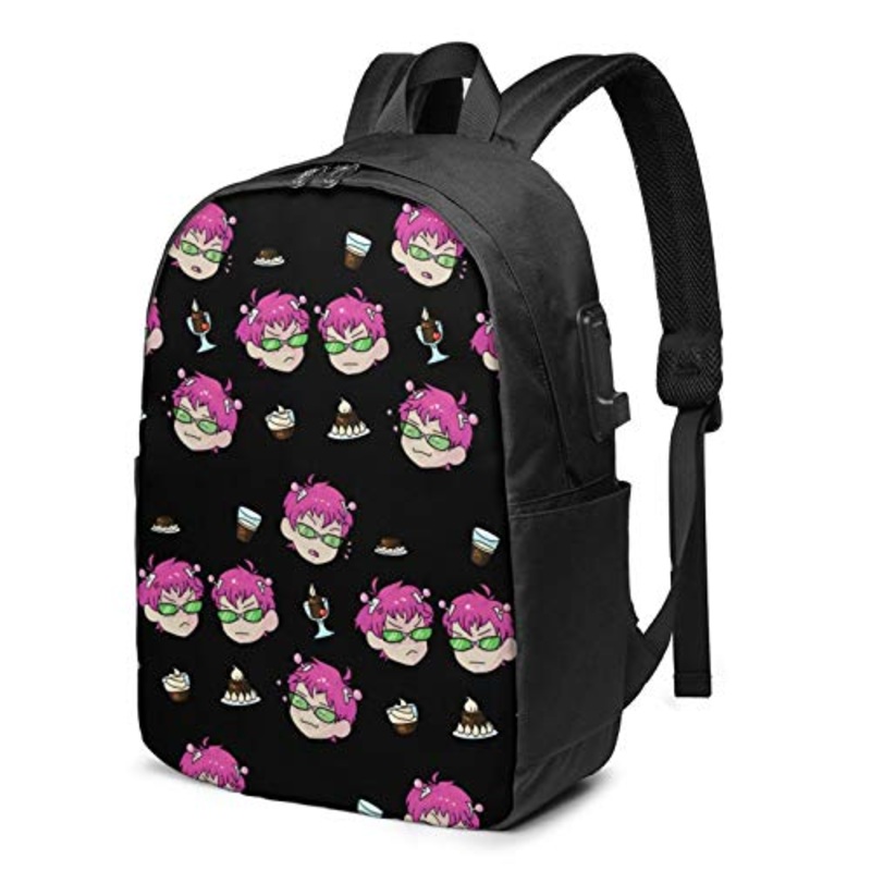 Saiki K Anime Backpack 17 Inches with USB Port Anime Backpack Handbag Laptop Backpack Travel Business Mountaineering Bag Casual Men and Women Backpack
