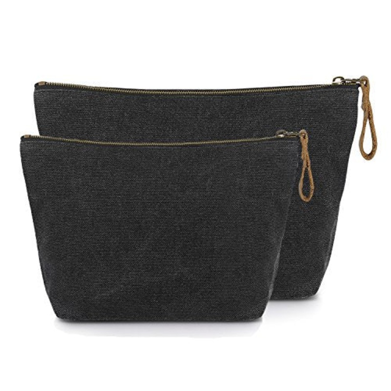 SMRITI Canvas Large Makeup Bag Pouch Purse Handbag Organizer with Zipper (7 Dark grey(Small+Large))