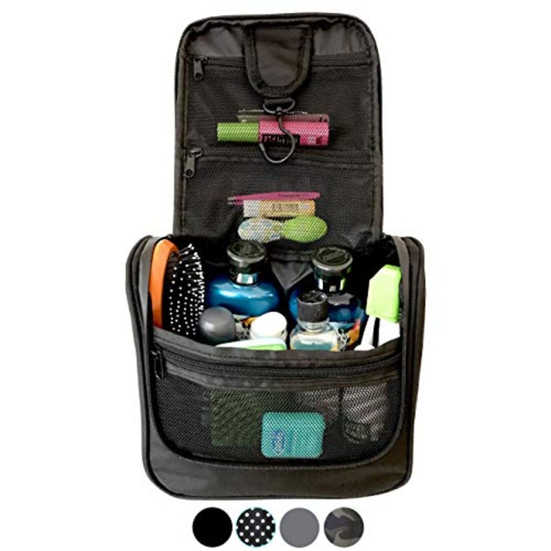 WAYFARER SUPPLY Hanging Toiletry Bag: Pack-it-flat Travel Kit, Black