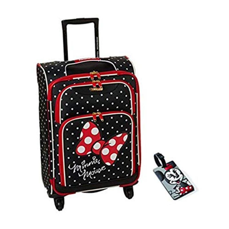 American Tourister Disney Minnie Mouse Red Bow Softside Spinner 21 with Matching ID Tag