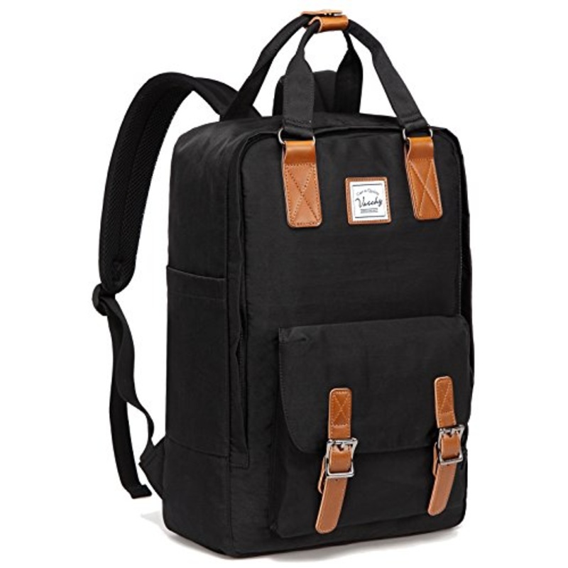 School Backpack for Men and Women,VASCHY Unisex Vintage Water Resistant Casual Daypack Rucksack Bookbag for College Fits 15inch Laptop Black