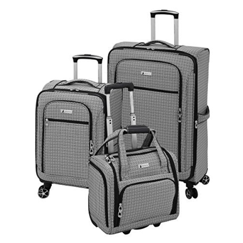 London Fog Softside 3 Piece Set, Black White Square Jacquard
