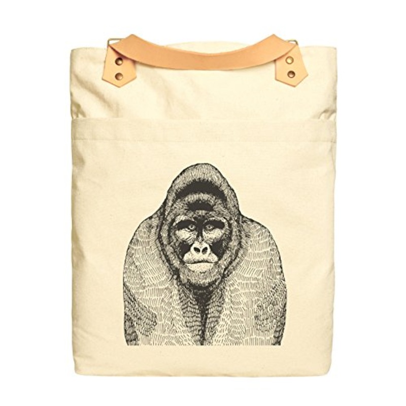 Unisex Gorilla-1 Print 100% Cotton Canvas Leather Straps Laptop Backpack Was_34