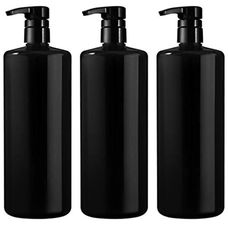 BAR5F Empty Shampoo Bottles with Pump, Black, Great 1 Liter/32 Ounce Refillable Dispensing Containers for Conditioner, Body Wash, Hair Gel, Liquid Soap, DIY, Gloss Finish (Pack of 3)