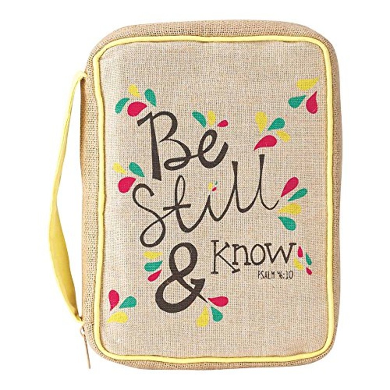 Natural Flower Petals Be Still And Know Small Cotton And Jute Bible Cover With Handle