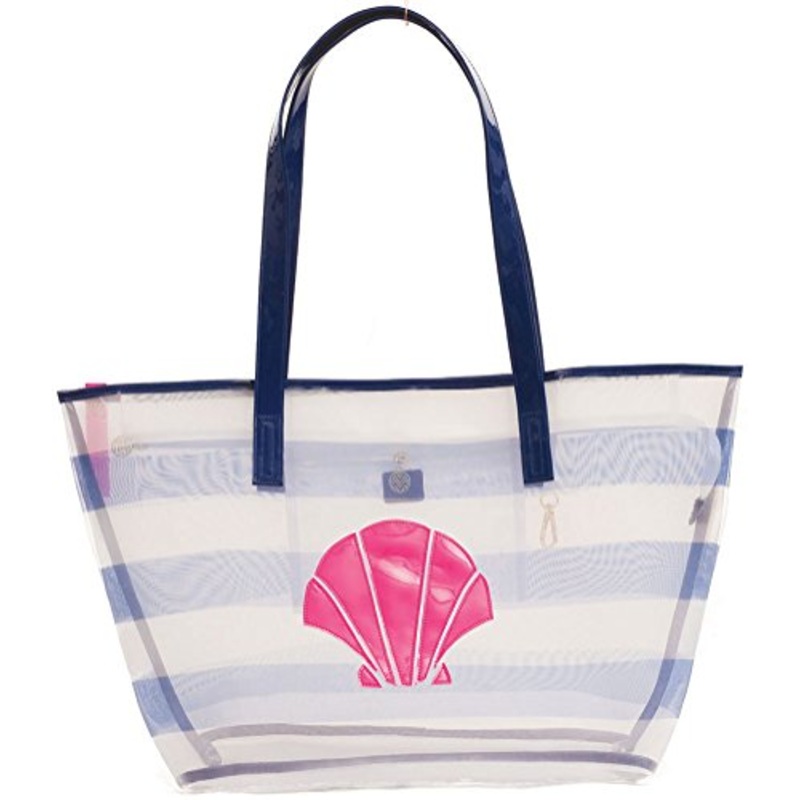 Macbeth Collection Mesh Shell Beach Tote Bag Blue Stripe One