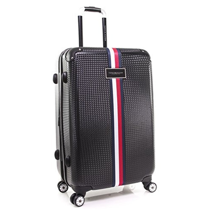 Tommy Hilfiger Basketweave 25" Expandable Hardside Spinner, Black