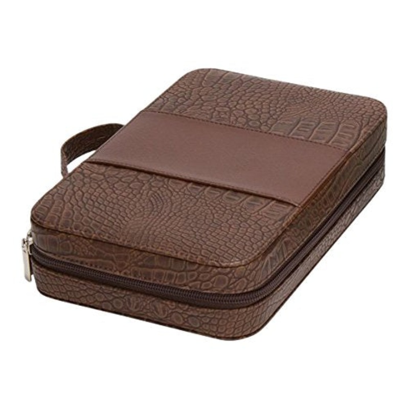 Goodhope Bags Deluxe Croc Leather Cosmetic Case, Brown