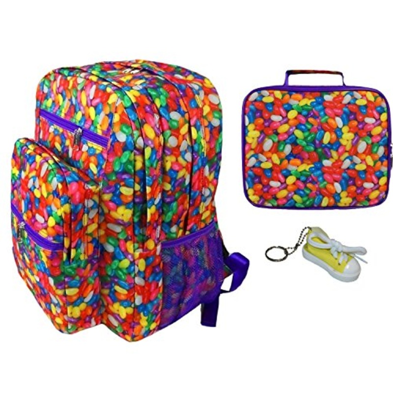 Jelly Beans Large Backpack, Lunch Tote & Keychain Multi-Pack Book Bag, Lunchbox