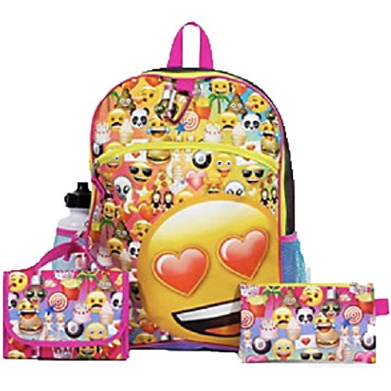 Kids Emoji 5 Piece Backpack & School Accessories Set