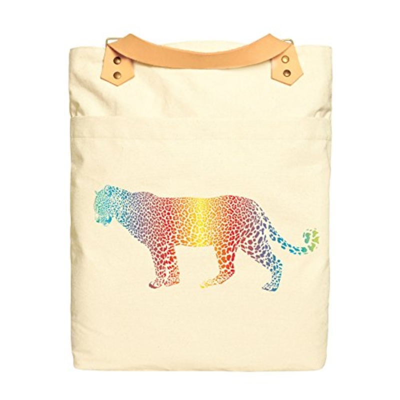 Unisex Rainbow Cheetah Beige Print Canvas Leather Strap Laptop Backpack Was_34