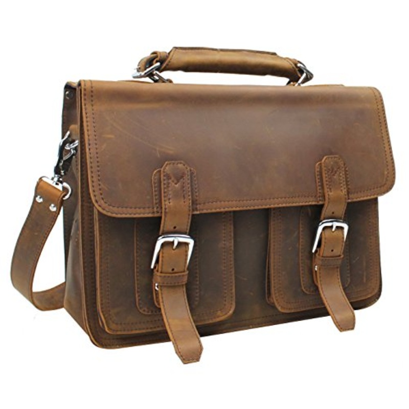 Vagabond Traveler 20" Super Large Full Grain Leather Briefcase Heavy 8Lb Lb08. Vintage Brown