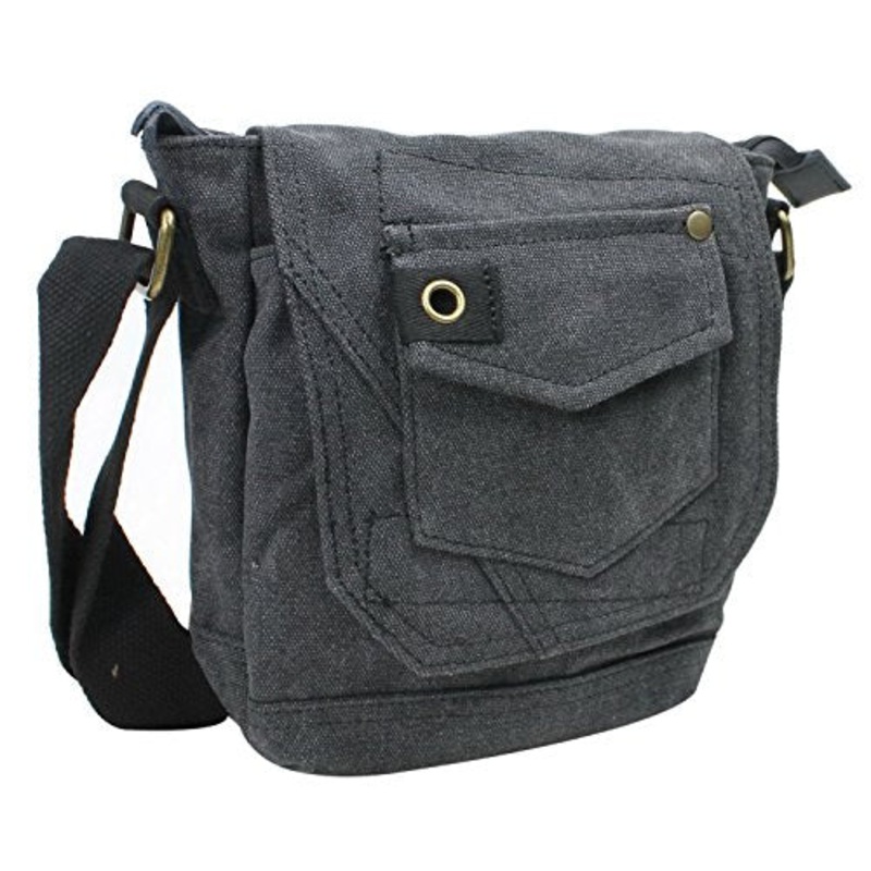 Vagabond Traveler 8" Tall Small Canvas Slim Sling Shoulder Bag C93.Gry