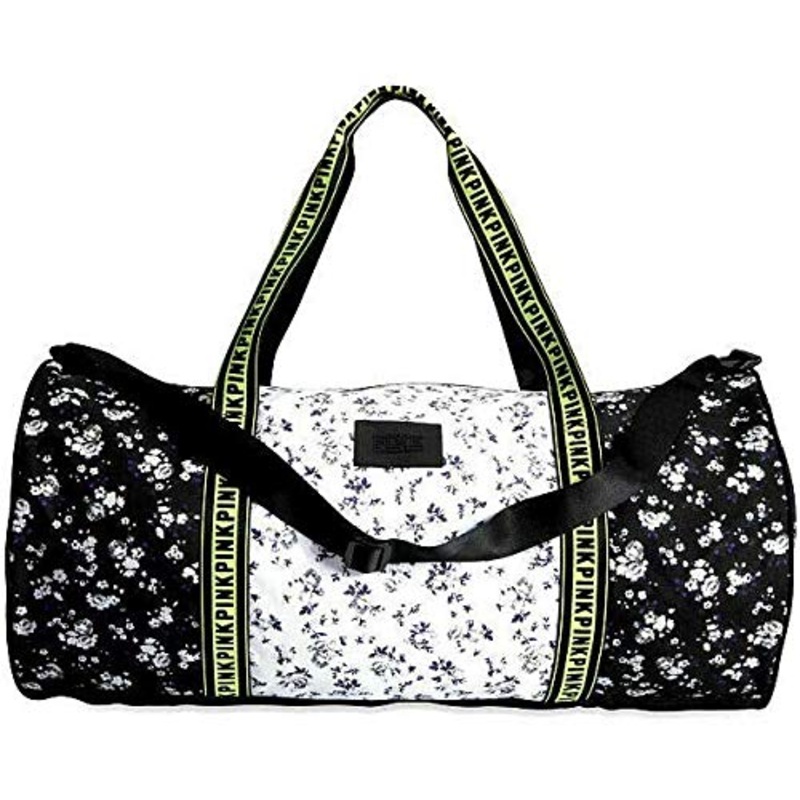 Victoria's Secret PINK Travel Duffle Bag Black White Neon Floral