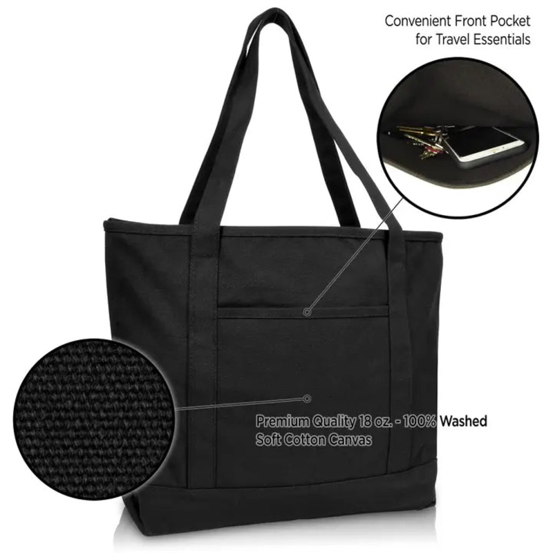 Dalix 20" Solid Color Cotton Canvas Shopping Tote Bag