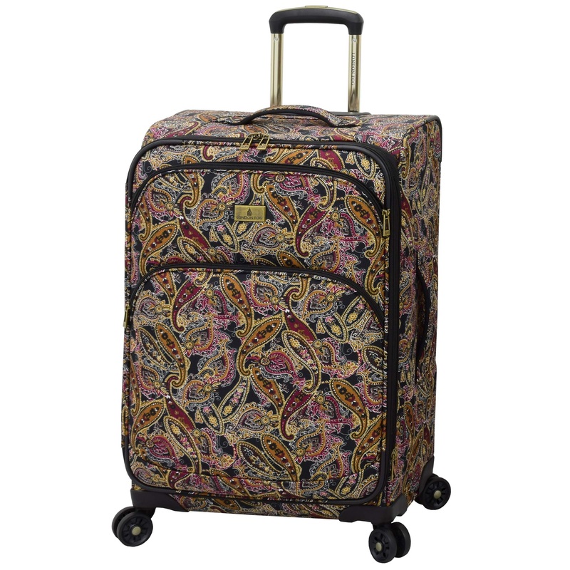 London Fog Cranford 25" Expandable Spinner, Black Gold Plum Paisley