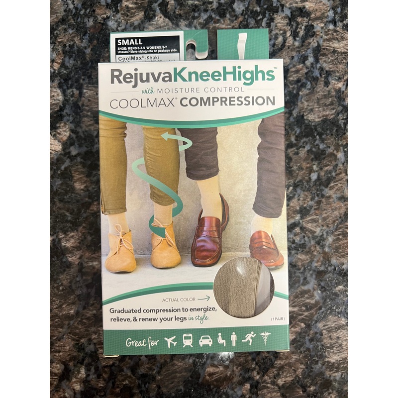Final Sale- Rejuva Knee High Coolmax Compression Socks (Small-Khaki)- $10