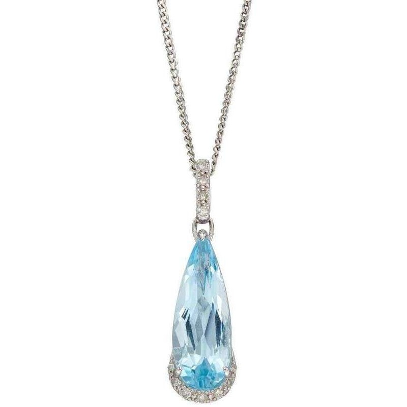Elements Gold Teardrop Topaz Pendant - Blue/White Gold