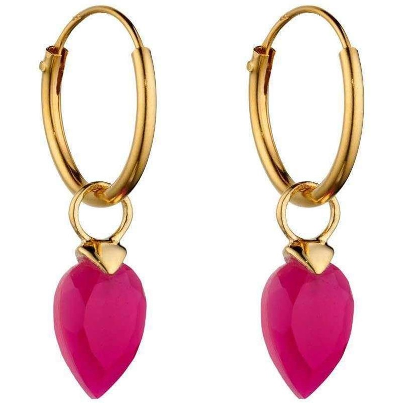 Beginnings October Birthstone Chalcedony Hoop Charms - Yellow Gold/Magenta Pink