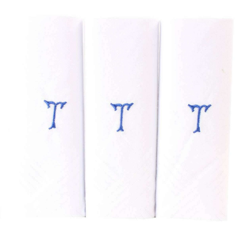 David Van Hagen T Initial 3 Pack Handkerchief - White/Blue