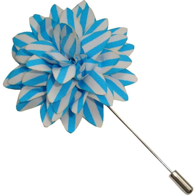 Bassin and Brown Stripe Flower Lapel Pin - Blue/White