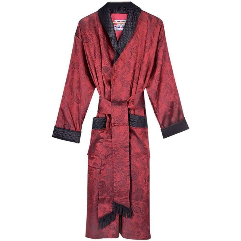 Bown of London Gable Long Smoking Jacket - Claret Burgundy