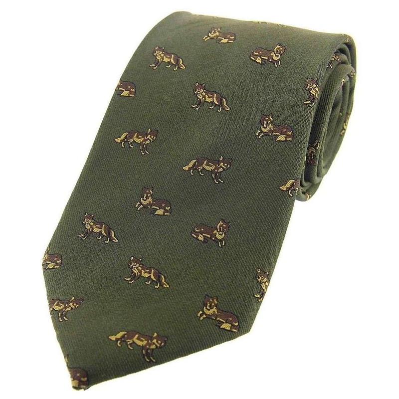 David Van Hagen Foxes Woven Country Silk Tie - Moss Green