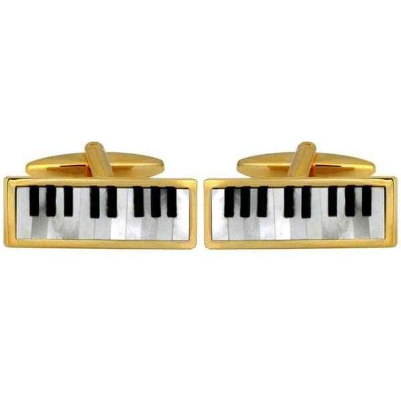 David Van Hagen Gold Plated Mother of Pearl and Onyx Keyboard Cufflinks  - White/Black/Gold
