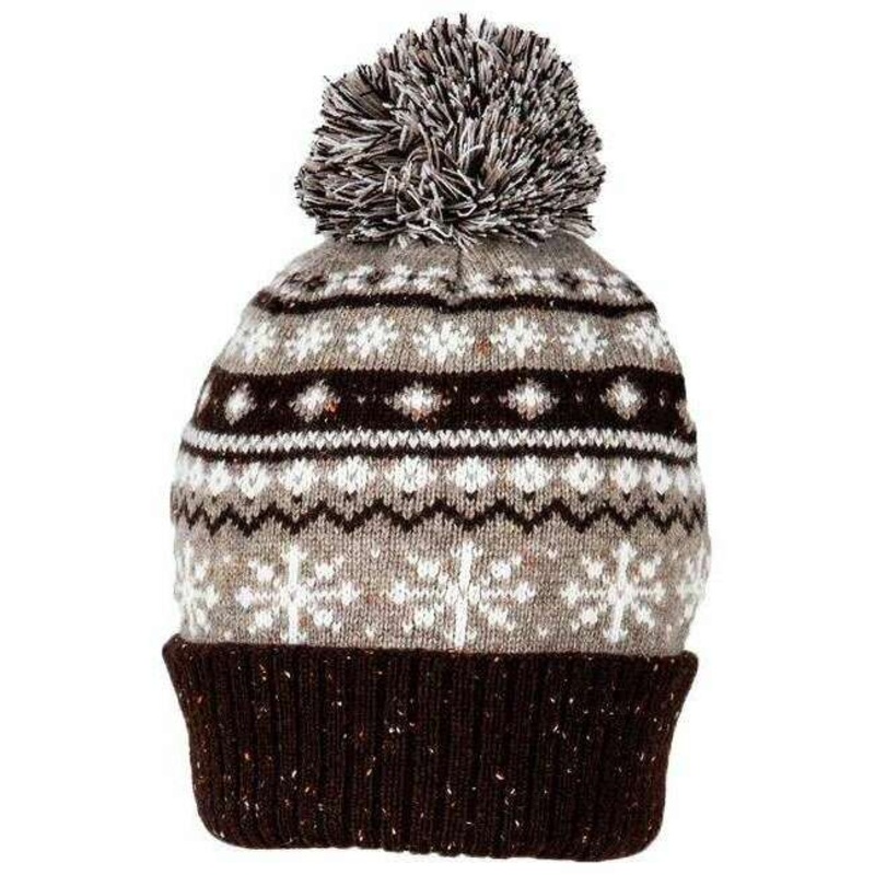 Dents Jacquard Fair Isle Knitted Bobble Hat - Oatmeal Brown