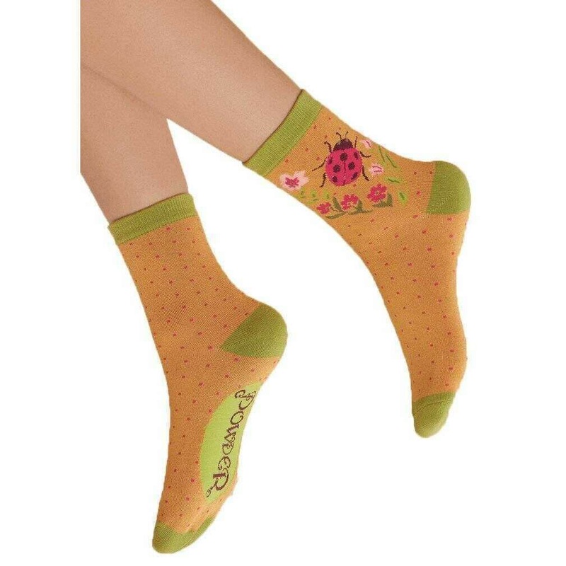 Powder Ladybird Ankle Socks - Mustard Yellow