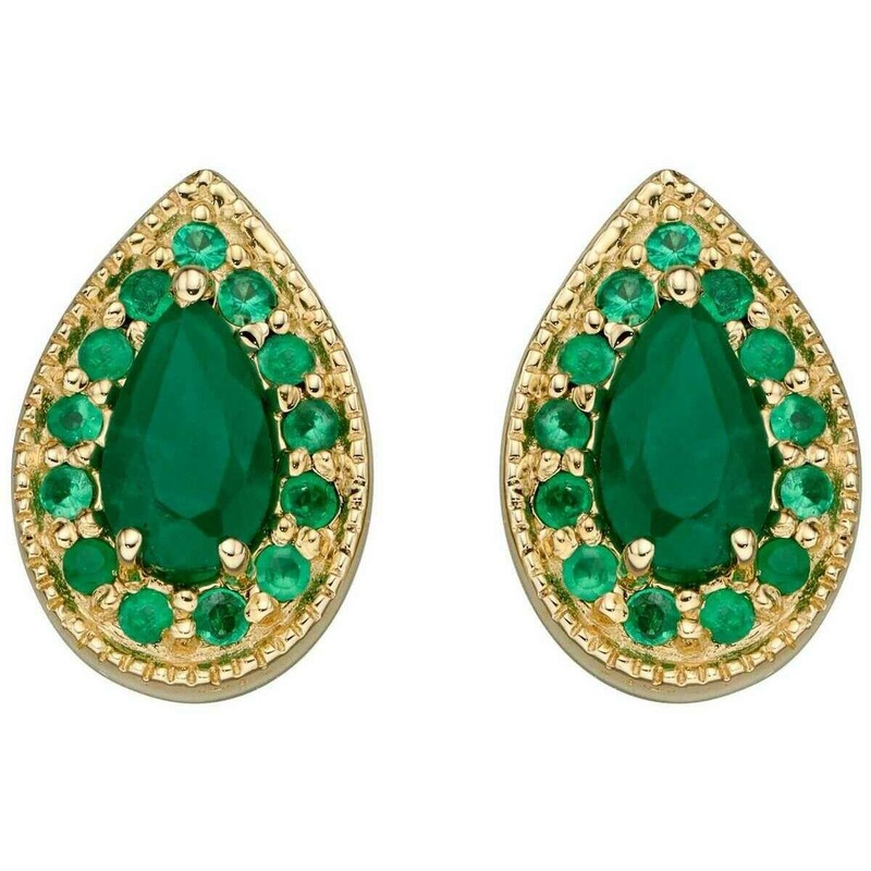 Elements Gold Emerald Cut Out Teardrop Earrings - Green/Gold