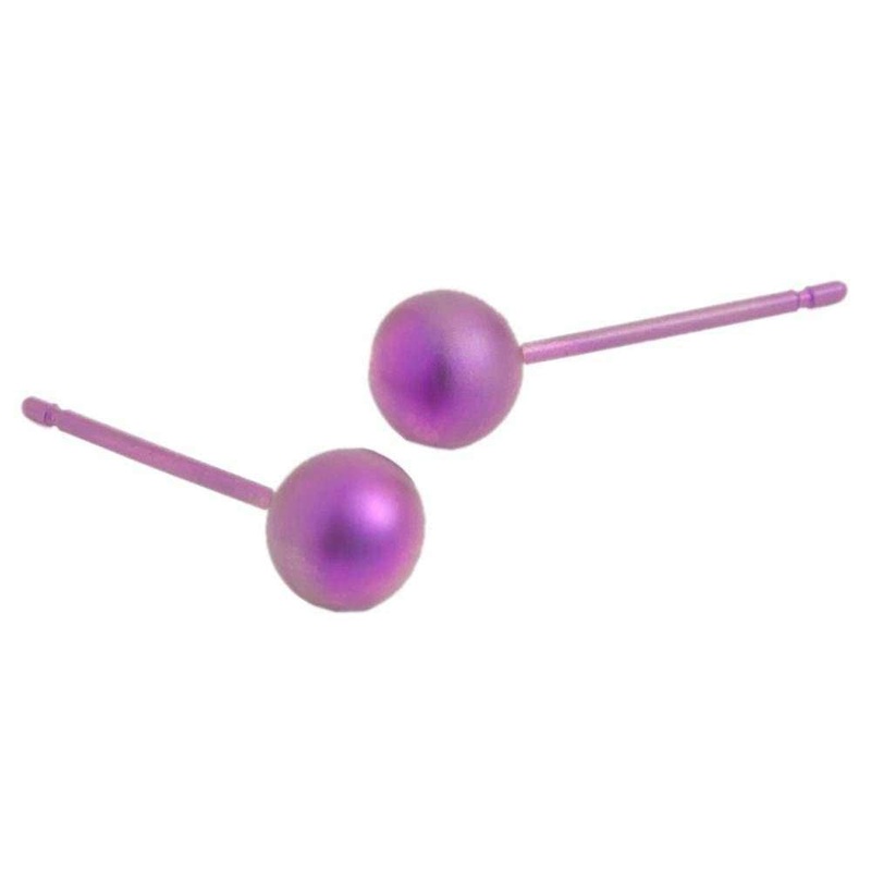 Ti2 Titanium 5mm Round Bead Stud Earrings - Candy Pink