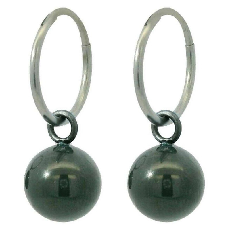 Ti2 Titanium Bead Charm Hoop Earrings - Black