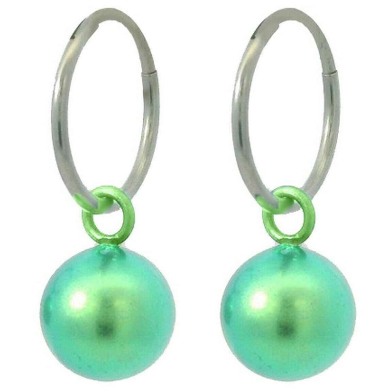 Ti2 Titanium Bead Charm Hoop Earrings - Green