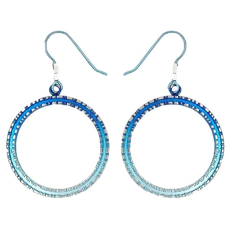 Ti2 Titanium Coastal Edge Large Drop Earrings - Dark Blue