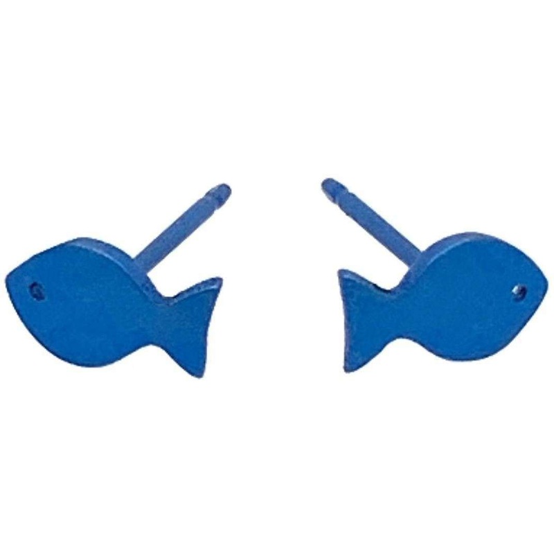 Ti2 Titanium Fish 7mm Stud Earrings - Dark Blue