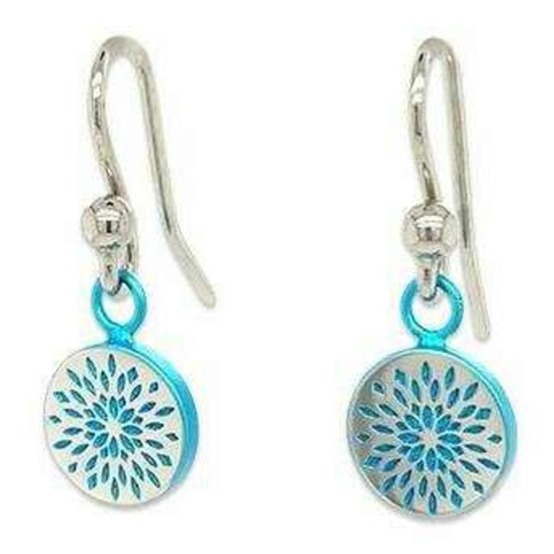 Ti2 Titanium Floral Print Drop Earrings - Blue