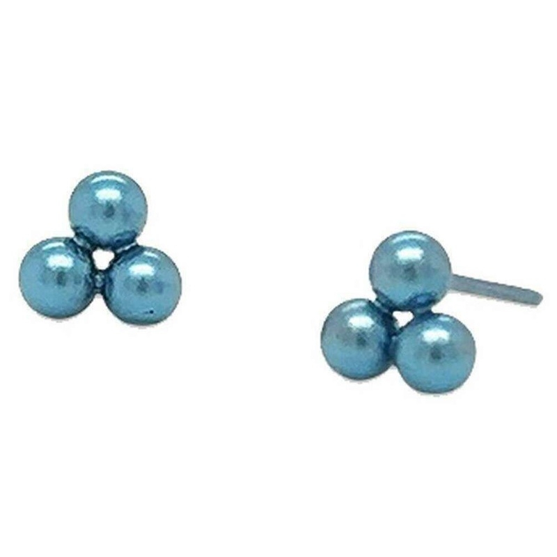 Ti2 Titanium Small Triple Bead Stud Earrings - Light Blue