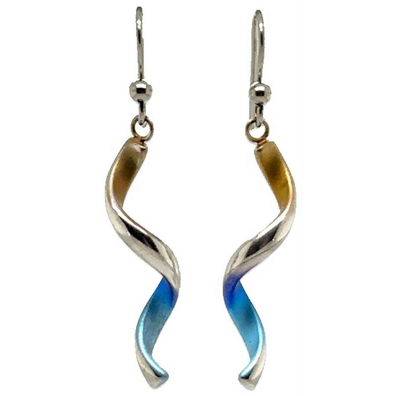Ti2 Titanium Spiral Drop Earrings - Blue