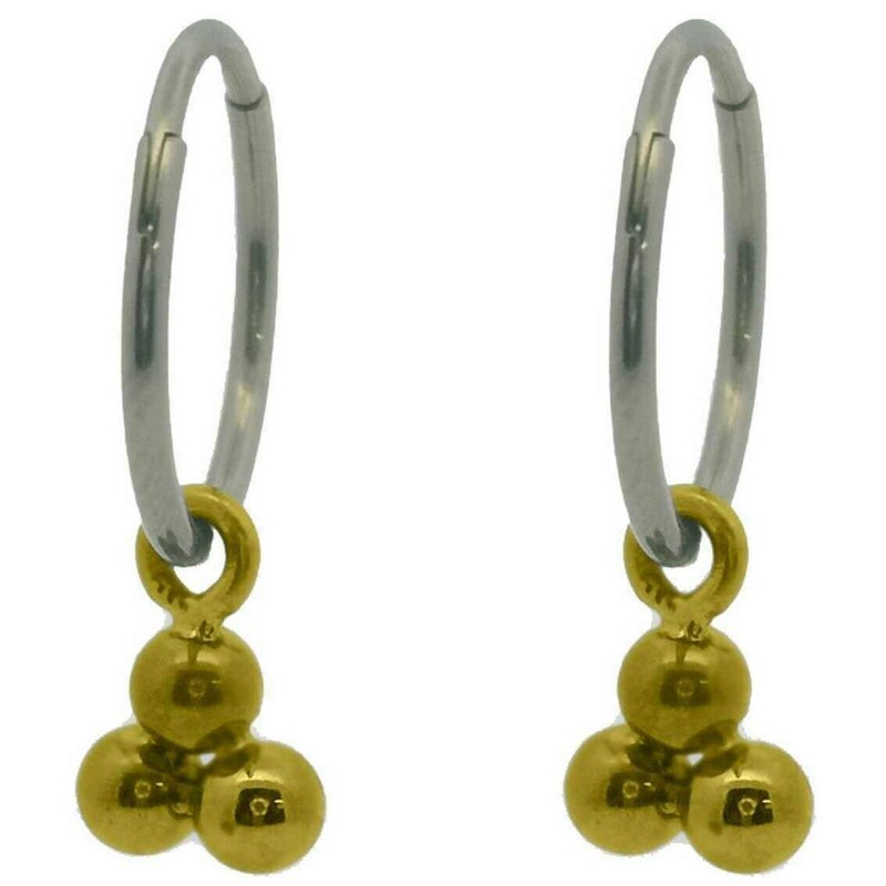 Ti2 Titanium Triple Bead Charm Hoop Earrings - Yellow