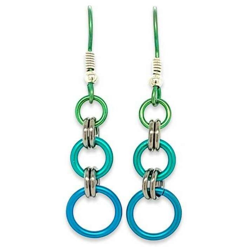 Ti2 Titanium Triple Beam Drop Earrings - Green