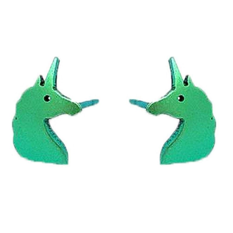 Ti2 Titanium Unicorn 9mm Stud Earrings - Green