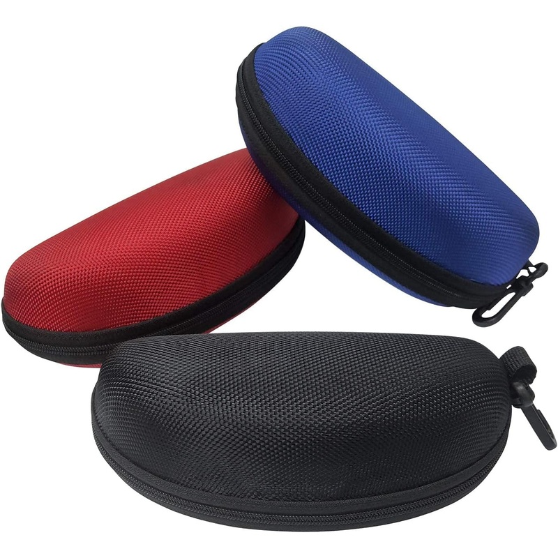 3 Pack Sunglasses Case, Eyeglasses Case for Men and Women, Portable Zipper Protect Case with Clip, Fit for Safety Glasses Safety Goggles 3D Glasses and Reading Glasses