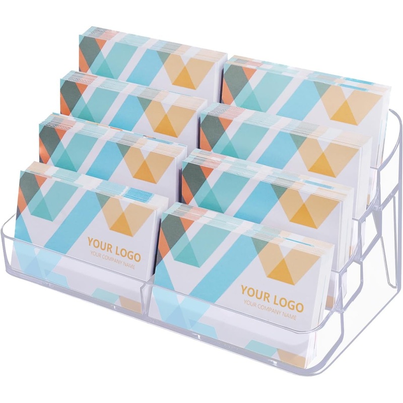 Clear Plastic Business Card Holder for Desk, Acrylic Business Card Organizer Desktop, 8 Pocket Business Cards Display with 4 Tier for Office