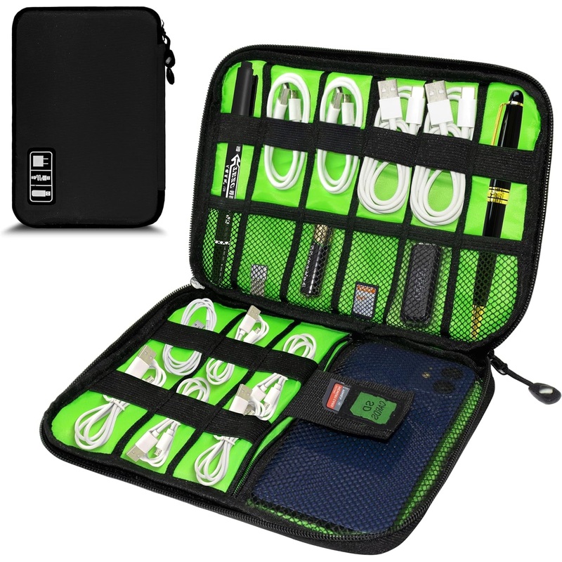 Electronics Organizer,Travel Cord Organizer Pouch, Portable Cable Organizer Bags,Travel Electronic Accessories Storage Case for Cables, Cords, Charger, Phone (Black)