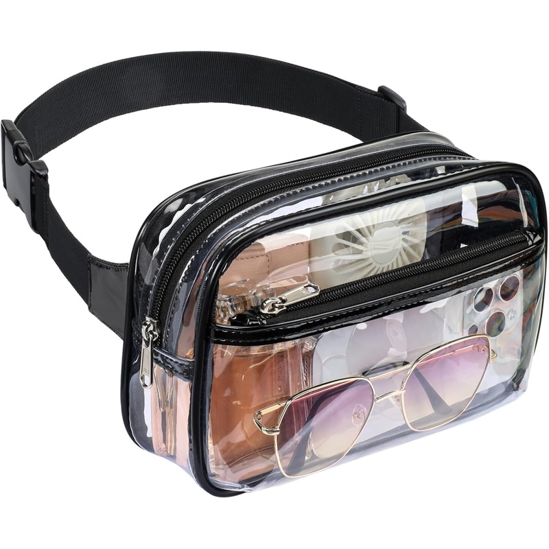 PACKISM Clear Fanny Pack - Clear Bag for Stadium Events for Women Men Transparent Waist Bag with Adjustable Strap for Concerts, Game Day, Festival - Black